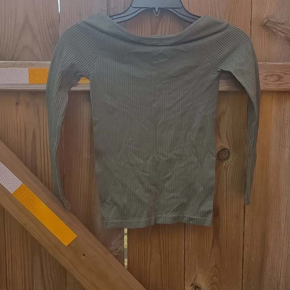 Olive Green Ribbed Long Sleeve Top